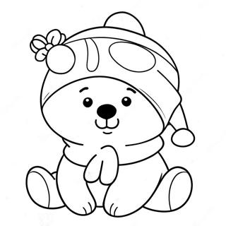 Cute Christmas Bear With Santa Hat Coloring Page 65053-52307