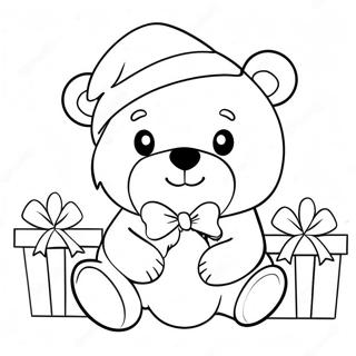 Cute Christmas Bear With Santa Hat Coloring Page 65053-52308