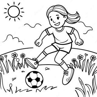 Girl Playing Soccer In A Colorful Field Coloring Page 65222-52430