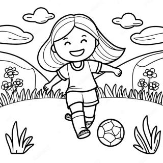 Girl Playing Soccer In A Colorful Field Coloring Page 65222-52431