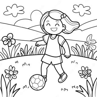 Girl Playing Soccer In A Colorful Field Coloring Page 65222-52432