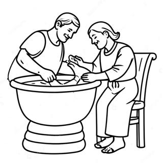 Joyful Foot Washing Scene Coloring Page 65393-52569