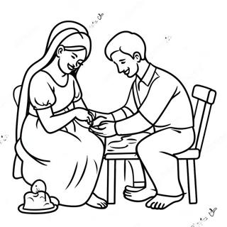 Joyful Foot Washing Scene Coloring Page 65393-52570