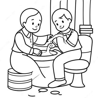 Joyful Foot Washing Scene Coloring Page 65393-52572