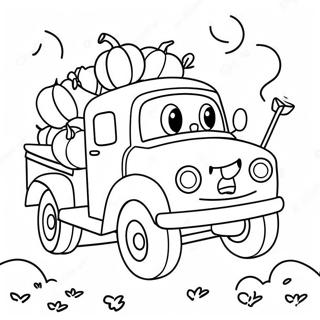 Cute Pumpkin Truck With Smiling Pumpkins Coloring Page 65503-52657