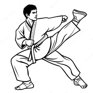 Dynamic Taekwondo Kicking Pose Coloring Page 65513-52666