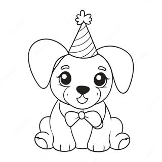 Cute Puppy With Birthday Hat Coloring Page 65653-52786