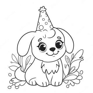 Cute Puppy With Birthday Hat Coloring Page 65653-52788