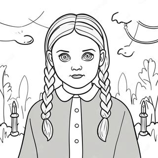 Wednesday Addams With Spooky Background Coloring Page 65683-52799