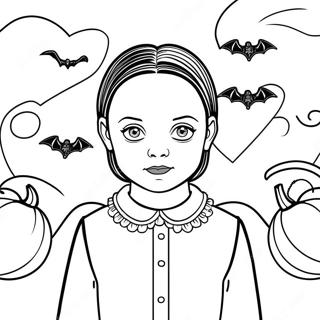 Wednesday Addams With Spooky Background Coloring Page 65683-52800