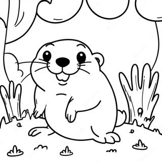 Cute Groundhog Peeking Out Of Burrow Coloring Page 66353-53330