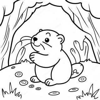 Cute Groundhog Peeking Out Of Burrow Coloring Page 66353-53331