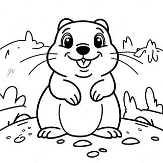 Cute Groundhog Peeking Out Of Burrow Coloring Page 66353-53332