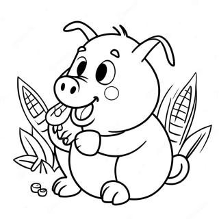 Porky The Pig Eating Corn Coloring Page 66373-53349