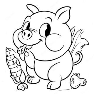 Porky The Pig Eating Corn Coloring Page 66373-53351