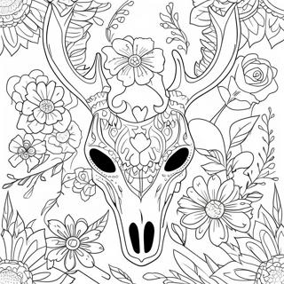 Intricate Deer Skull With Flowers Coloring Page 66383-53365