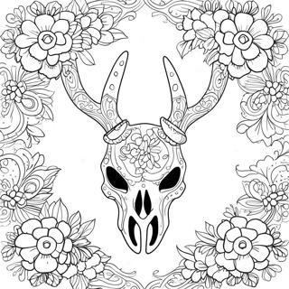 Intricate Deer Skull With Flowers Coloring Page 66383-53366