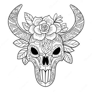 Intricate Deer Skull With Flowers Coloring Page 66383-53367