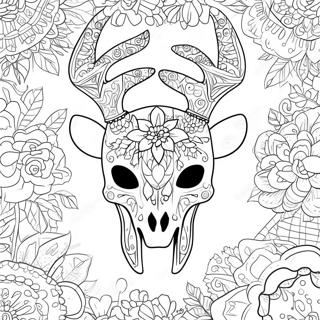 Intricate Deer Skull With Flowers Coloring Page 66383-53368