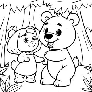 Masha And Bear Playing In The Forest Coloring Page 6722-5534