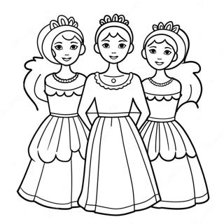 Three Sisters In Beautiful Dresses Coloring Page 67423-54184