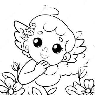 Angelic Cherub With Flowers Coloring Page 67593-54318