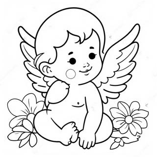 Angelic Cherub With Flowers Coloring Page 67593-54319