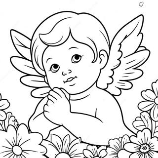 Angelic Cherub With Flowers Coloring Page 67593-54320