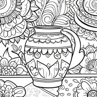 Colorful Mexican Talavera Pottery Coloring Page 67623-54342