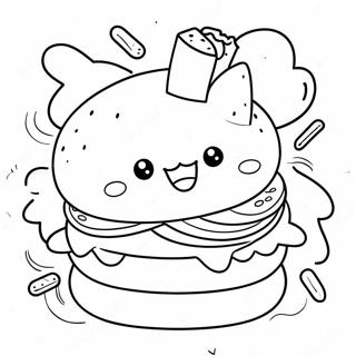 Cute Cat Burger With Cheese Coloring Page 68083-54713