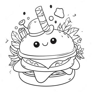 Cute Cat Burger With Cheese Coloring Page 68083-54715