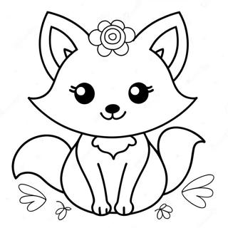 Cute Kawaii Fox With Flowers Coloring Page 6842-5625