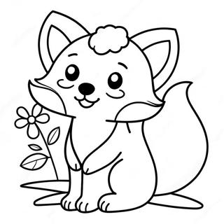 Cute Kawaii Fox With Flowers Coloring Page 6842-5626