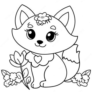 Cute Kawaii Fox With Flowers Coloring Page 6842-5627