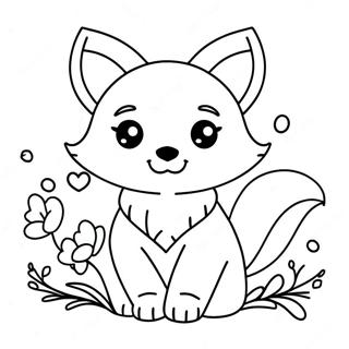 Cute Kawaii Fox With Flowers Coloring Page 6842-5628