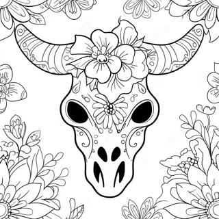 Decorative Cow Skull With Flowers Coloring Page 68673-55190