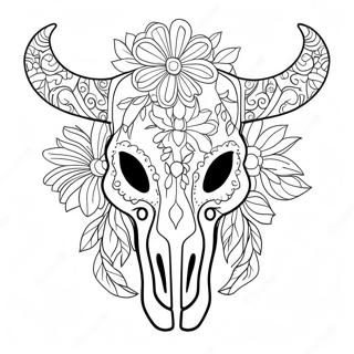 Decorative Cow Skull With Flowers Coloring Page 68673-55191