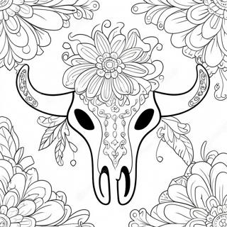 Decorative Cow Skull With Flowers Coloring Page 68673-55192