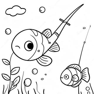 Cartoon Fishing Pole With Fish Coloring Page 68983-55430