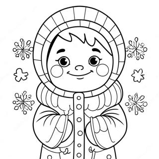 Cute Eskimo With Snowflakes Coloring Page 68993-55440