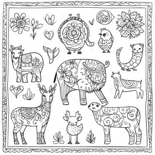 Traditional Scandinavian Folk Art Animals Coloring Page 69343-55714