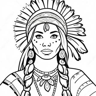 Elegant Native American Woman In Traditional Dress Coloring Page 69353-55722