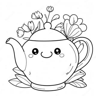 Cute Teapot With Flowers Coloring Page 69443-55796