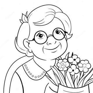 Cute Grandma With Flowers Coloring Page 6952-5714