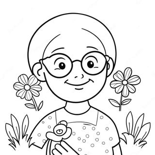 Cute Grandma With Flowers Coloring Page 6952-5715