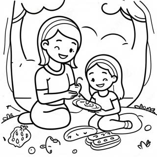 Cute Mom And Daughter Picnic Coloring Page 6962-5721