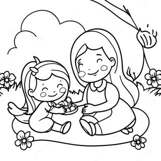 Cute Mom And Daughter Picnic Coloring Page 6962-5723