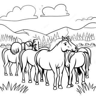 Horse Herd Grazing In A Meadow Coloring Page 69752-56046