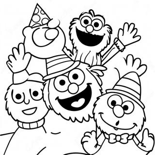 Colorful Sesame Street Characters Birthday Coloring Page 69953-56201