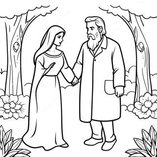 Abraham And Sarah In A Beautiful Garden Coloring Page 70163-56372